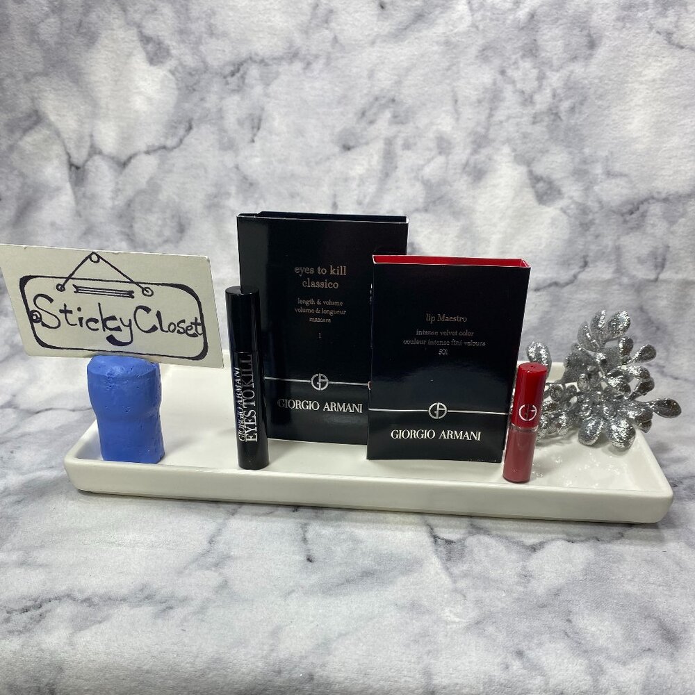 Giorgio Armani Beauty Gift Set-Lip Velvet & Volume Mascara,Travel Size-2pc-NEW